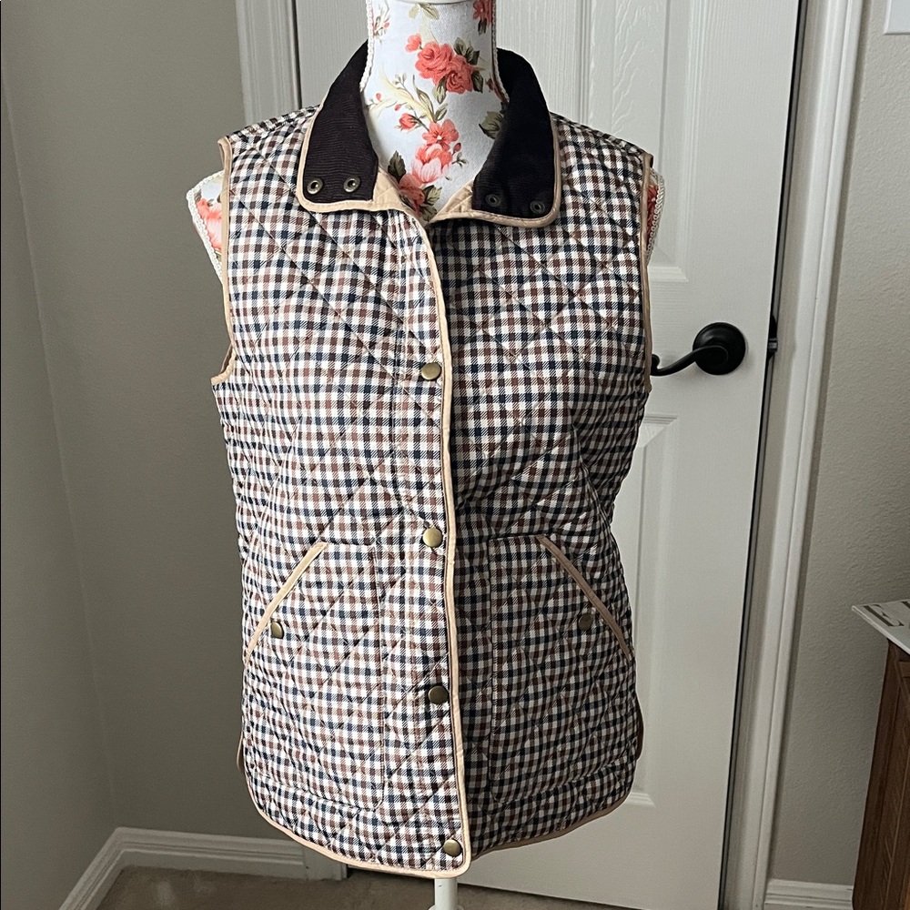 Lands' End Checkered Quilted Vest with corduroy  Collar